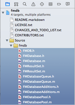 Adding the FMDB source files to the project