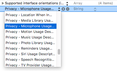 Xcode 8 ios 10 adding microphone usage key.png