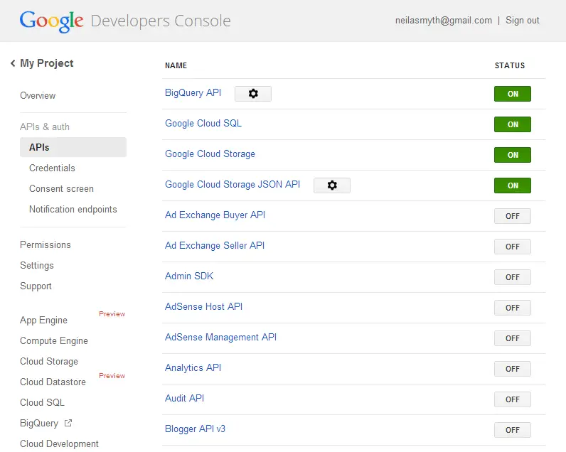 Configuring services in the Google APIs console