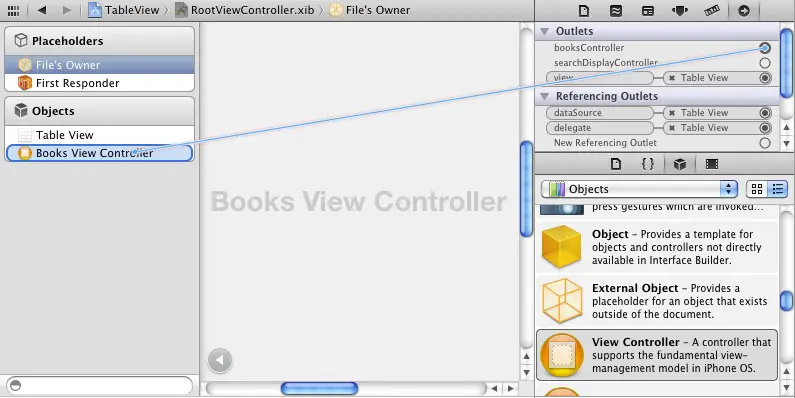 Connecting the books view controller