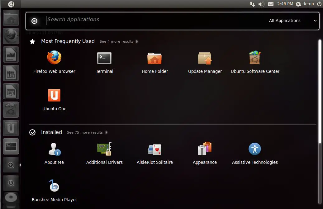 The Ubuntu 11.04 Applications lens dash
