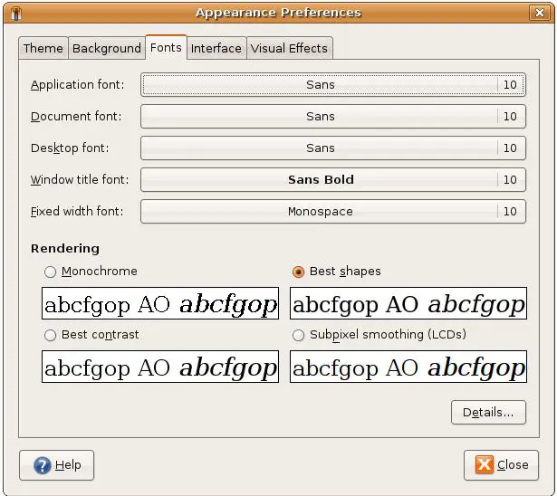 Ubuntu Desktop Font Settings Screen
