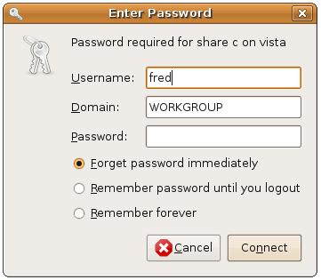 Prompt requesting credentials to access a Windows share from Ubuntu