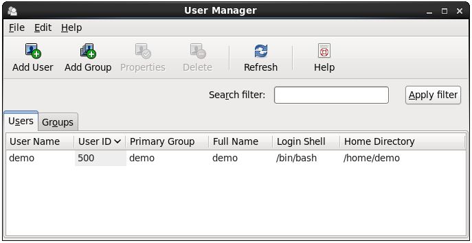The RHEL 6 user manager