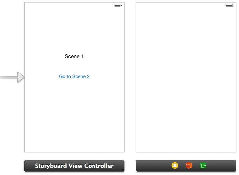 An iOS 7 Xcode 5 storyboard with two scenes