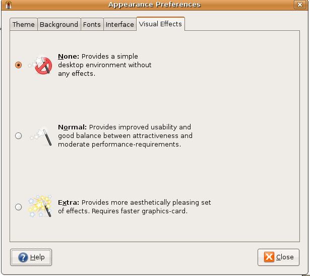 Setting Visual Effects on Ubuntu