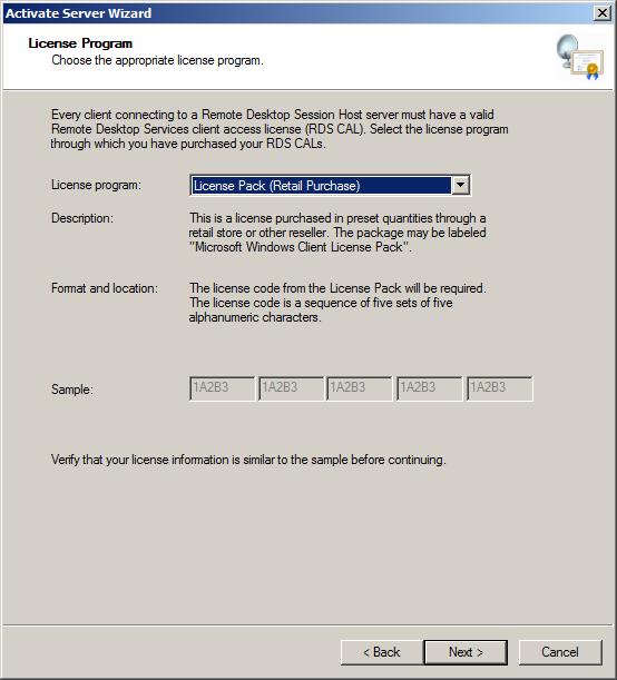 Selecting CAL type