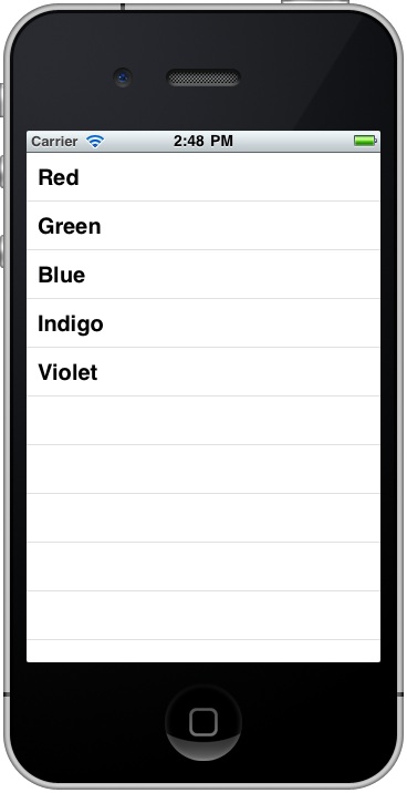 An example iOS 4 iPhone application with a Table View