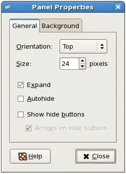 The CentOS Panle Properties dialog