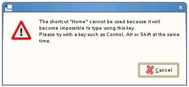 Invalid keyboard shortcut selection