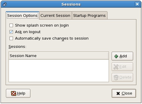 RHEL 5 session management dialog
