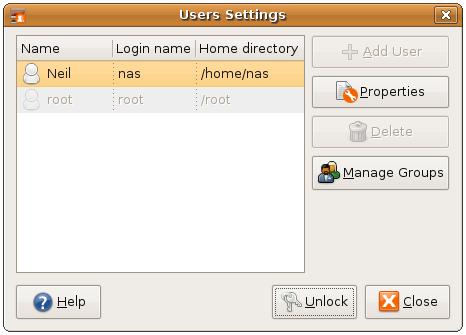 Ubuntu Linux User settings Dialog