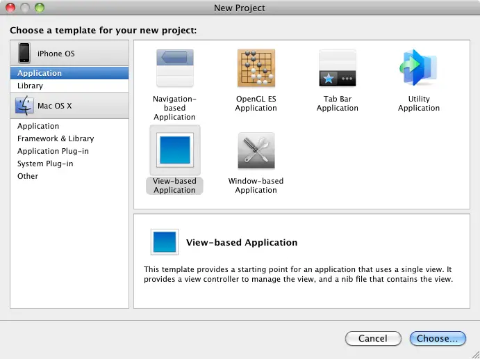 The Xcode New Project Window