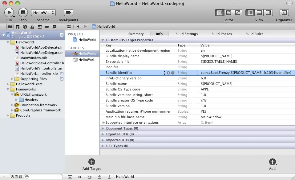 Configuring the application bundle identifier for an iPad app in Xcode 4