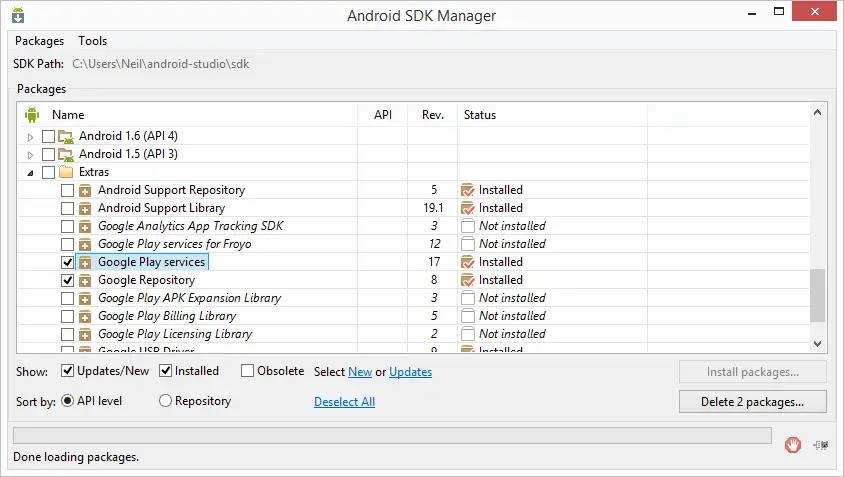 Adding the Google APIs to an Android Studio installation