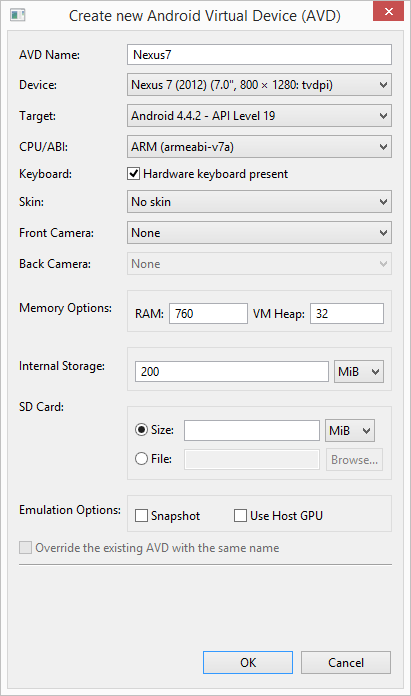 Creating a new AVD in Android Studio