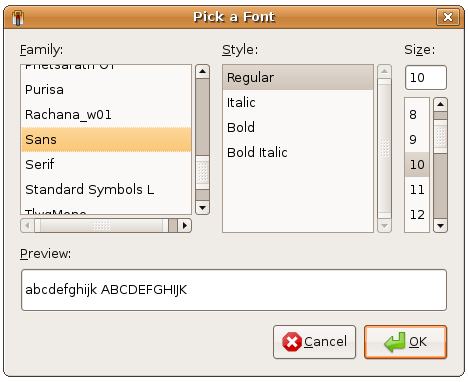 The Ubuntu GNOME Desktop Font Selection Dialog