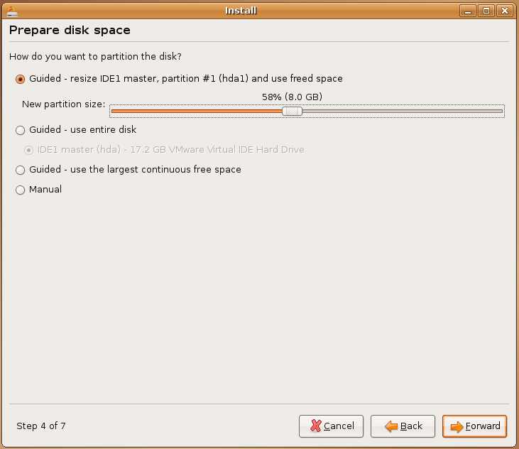 Ubuntu Linux Installation Disk Partitioning Screen