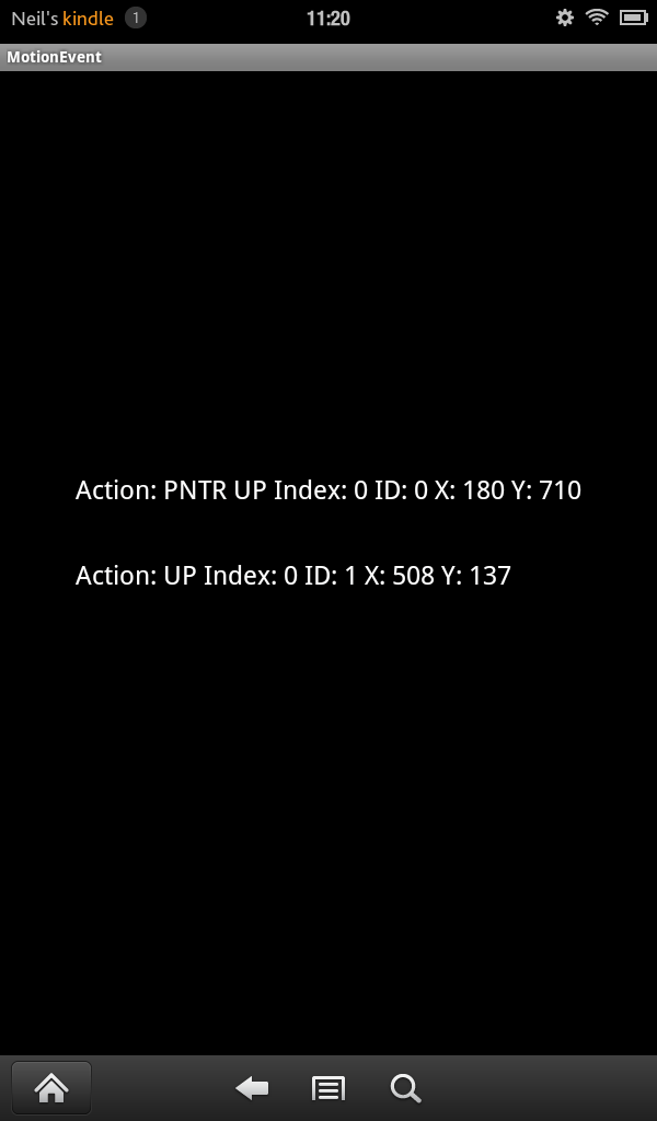 The Kindle Fire Android Touch Event app running