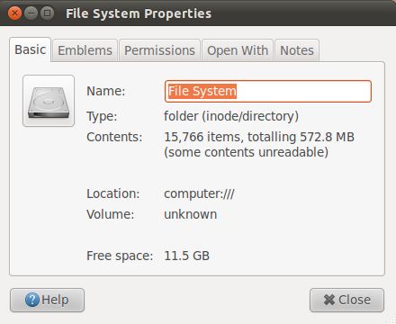 Ubuntu 11.04 Hard Disk properties panel