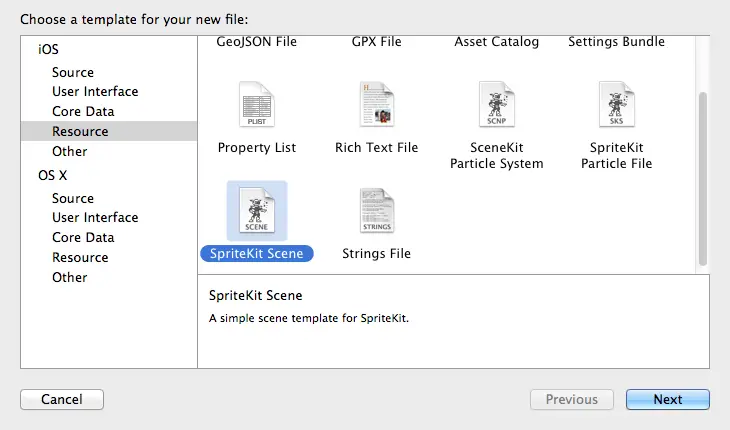 Xcode 6 add new spritekit scene.png