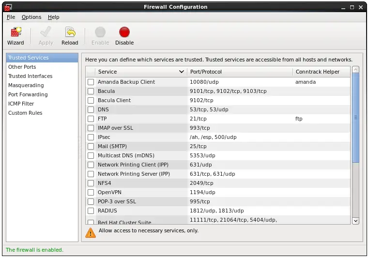 The CentOS 6 Firewall configuration tool