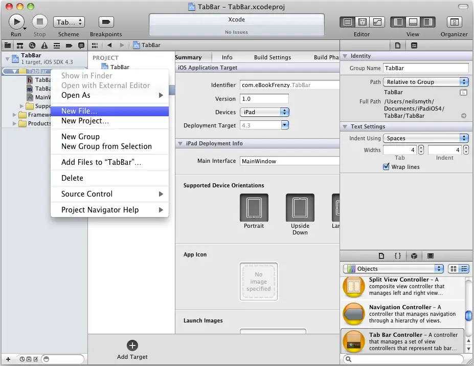 Adding a new file to an ipad Xcode 4 project