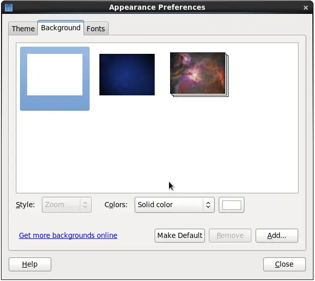 The CentOS 6 Desktop Background Preferences dialog