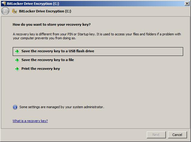 Configuring the Windows Server 2008 R2 Bitlocker recovery settings