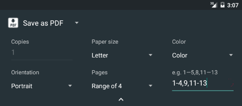 The Android Printing Framework print dialog
