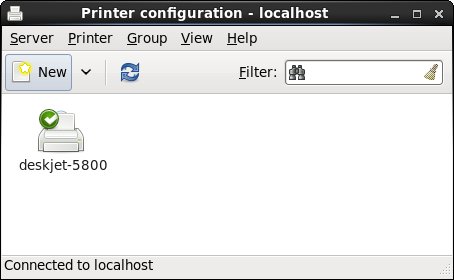 The RHEL 6 printer tool with one configured printer