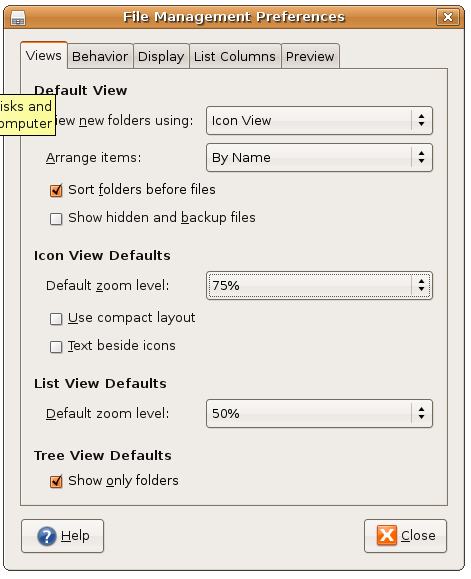 File Manager with Icons set to 75% zoom