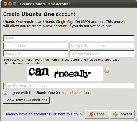 Registering for Ubuntu One