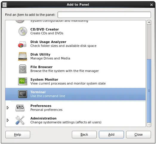 Adding an Application Launcher to a CentOS 6 panel