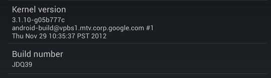 The Build Number on the About screen of an Android 4.2 device