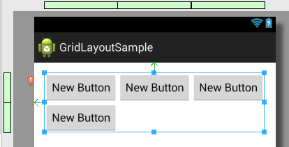 A second row added to a GridLayout in Android Studio