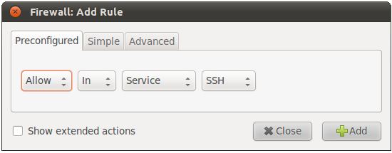 Setting a preconfigured rule on gfuw