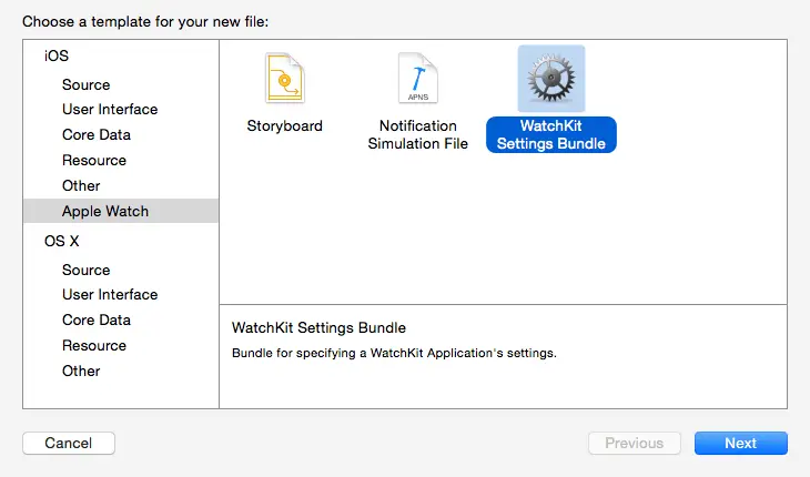 Adding a WatchKit settings bundle to a project