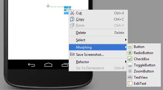 Morphing a view type in Android Studio Designer
