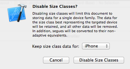 Disabling size classes in Xcode 6
