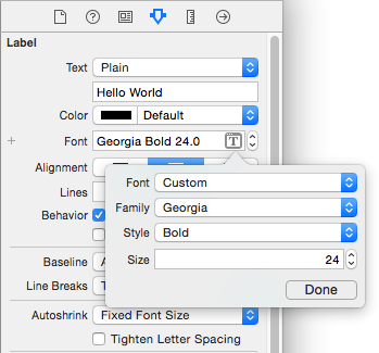 Setting font properties in Xcode