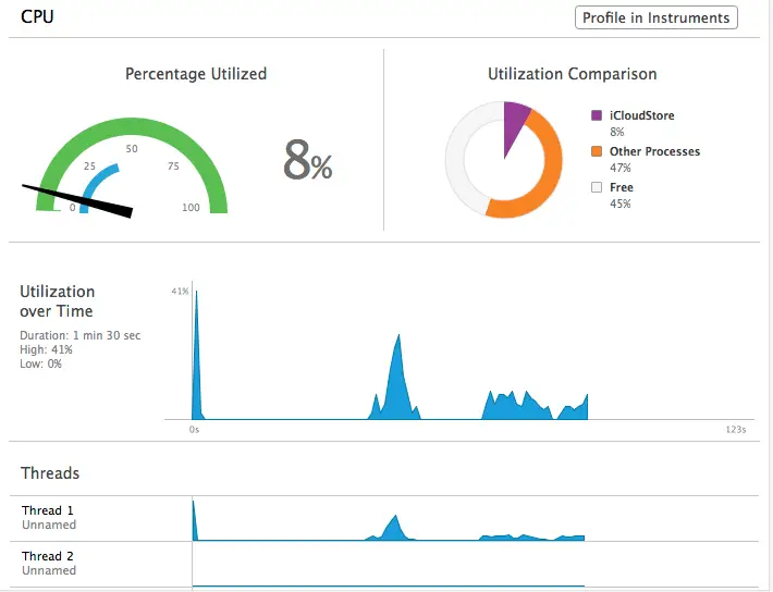Monitoring CPU performance in Xcode 5