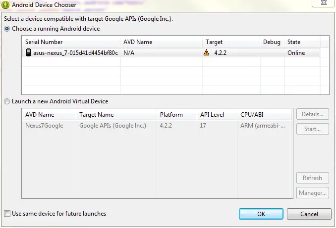 The Android Device Chooser