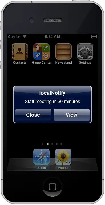 An iPhone iOS 5 local notification triggered