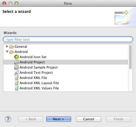 Selecting an Eclipse Project type