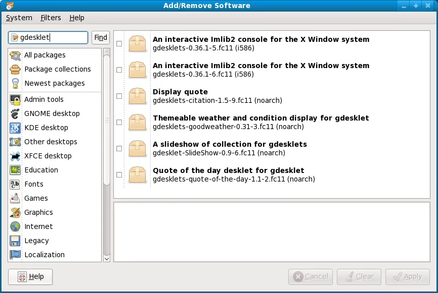 Installing gDesklets on Fedora