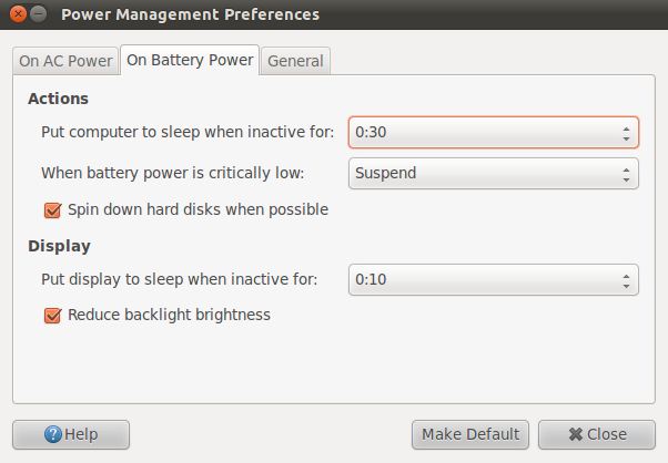 Ubuntu 11.04 Battery Power management settings