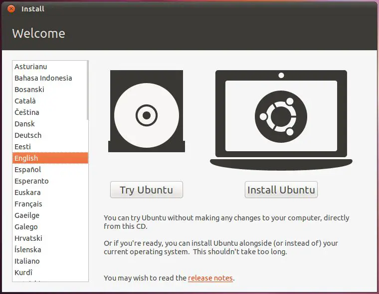 The Ubuntu 11 Try or Install screen