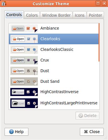 The clearlooks theme selected on Ubuntu 11.04 Unity