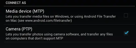 Configuring an Android device as a PTP camera device